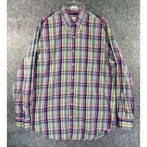 Peter Millar Dress Shirt Men’s Large Cotton Pink Blue Plaid Long Sleeve